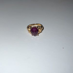 Rhodalite Cushion Cut Teardrop Garnet Ring with Gold Vermeil, Size 4-3/4